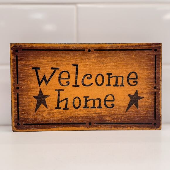 Vintage Rustic Country Farmhouse “Welcome Home” Wood Tabletop Decor Sign-5” x 7” - Picture 1 of 6